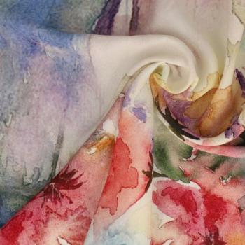 Viskose Popeline Batikblüten auf Ecru
